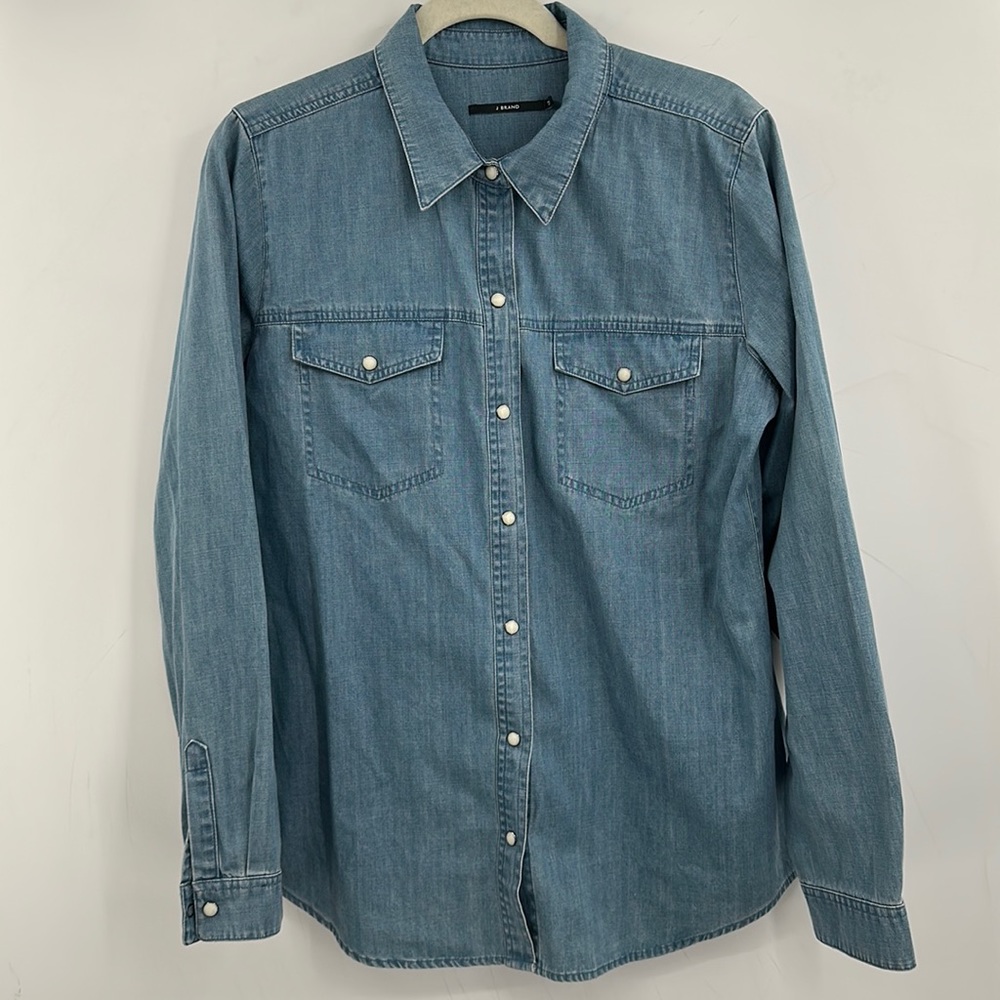 J Brand Snap Button Up Denim Blue Women’s Size Large